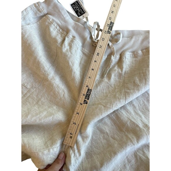 Saks Fifth Avenue Blue XL ivory Linen Pants Womens‎ Pull-On Wide Leg Drawstring - Picture 9 of 13